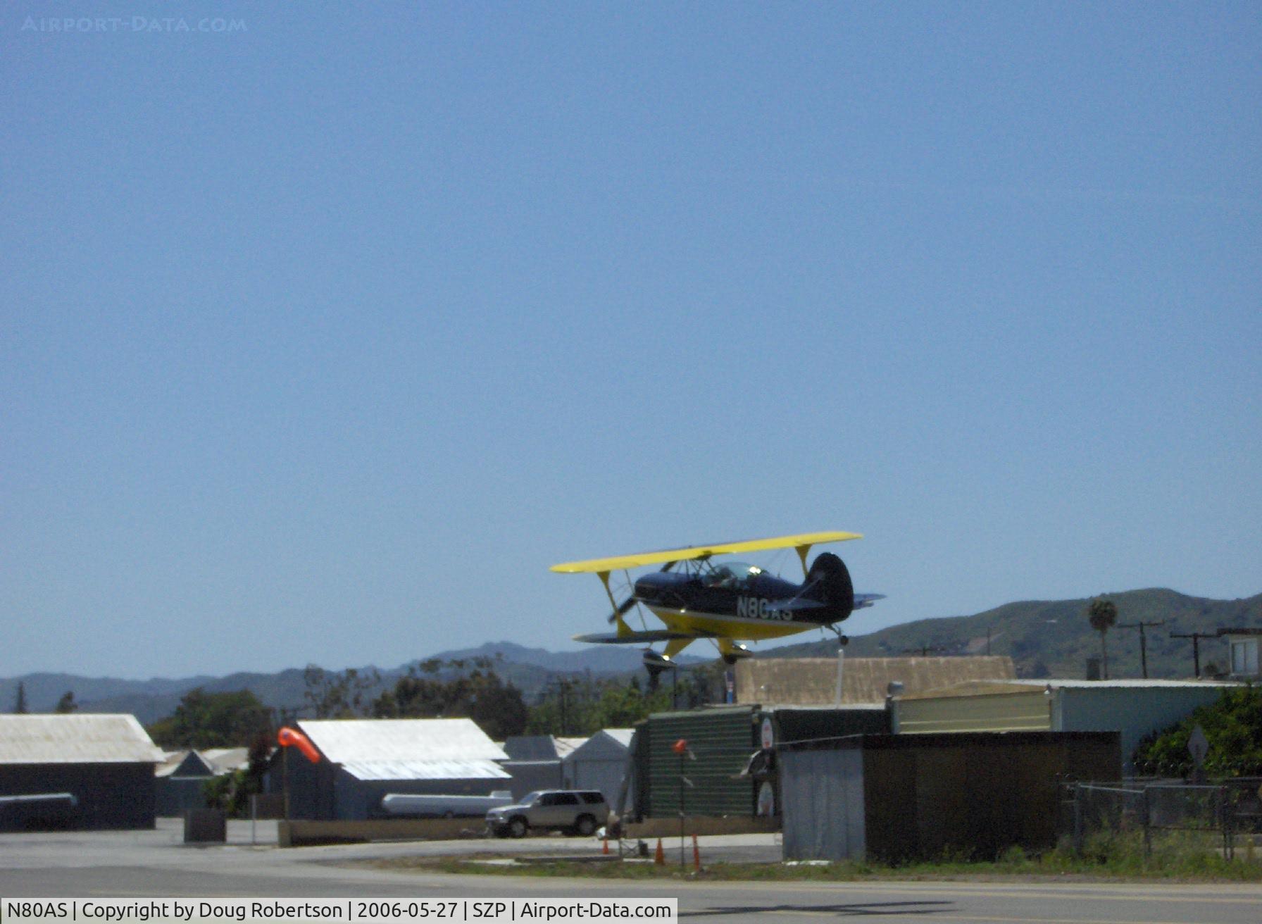 N80AS, 1992 Pitts S-2B Special C/N 5244, 1992 Pitts Aerobatics S-2B, Lycoming AEIO-540, landing Runway 22