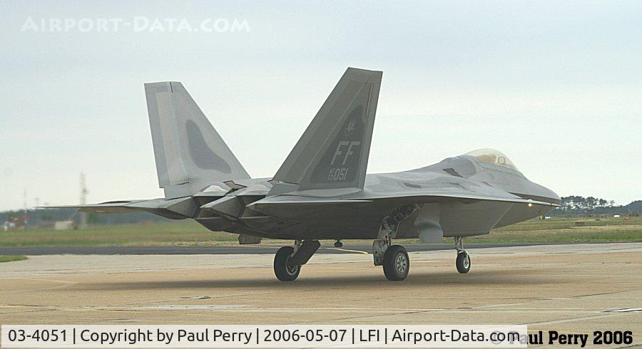 03-4051, 2003 Lockheed Martin F-22A Raptor C/N 4051, One of the handful of Raptors demo'd that day, taxiing back in