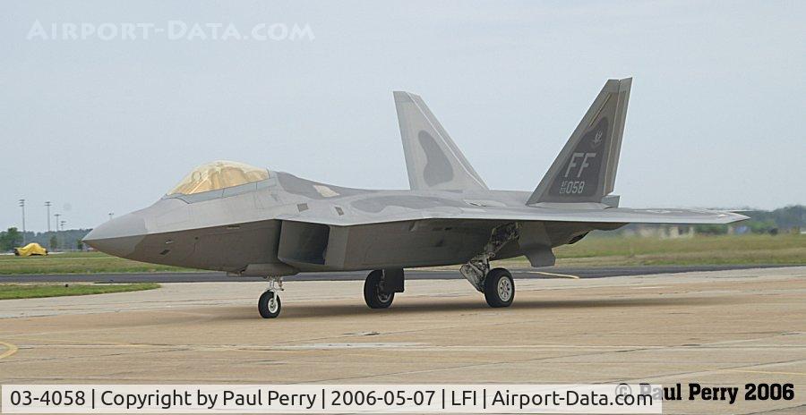 03-4058, 2003 Lockheed Martin F-22A Raptor C/N 4058, Noting the serial numbers, the 1st FW gets them off the line, one after another