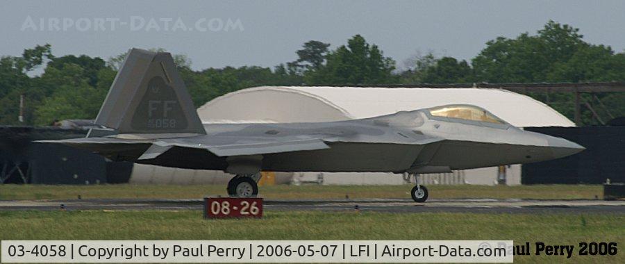 03-4058, 2003 Lockheed Martin F-22A Raptor C/N 4058, Roll out after her landing from the demo