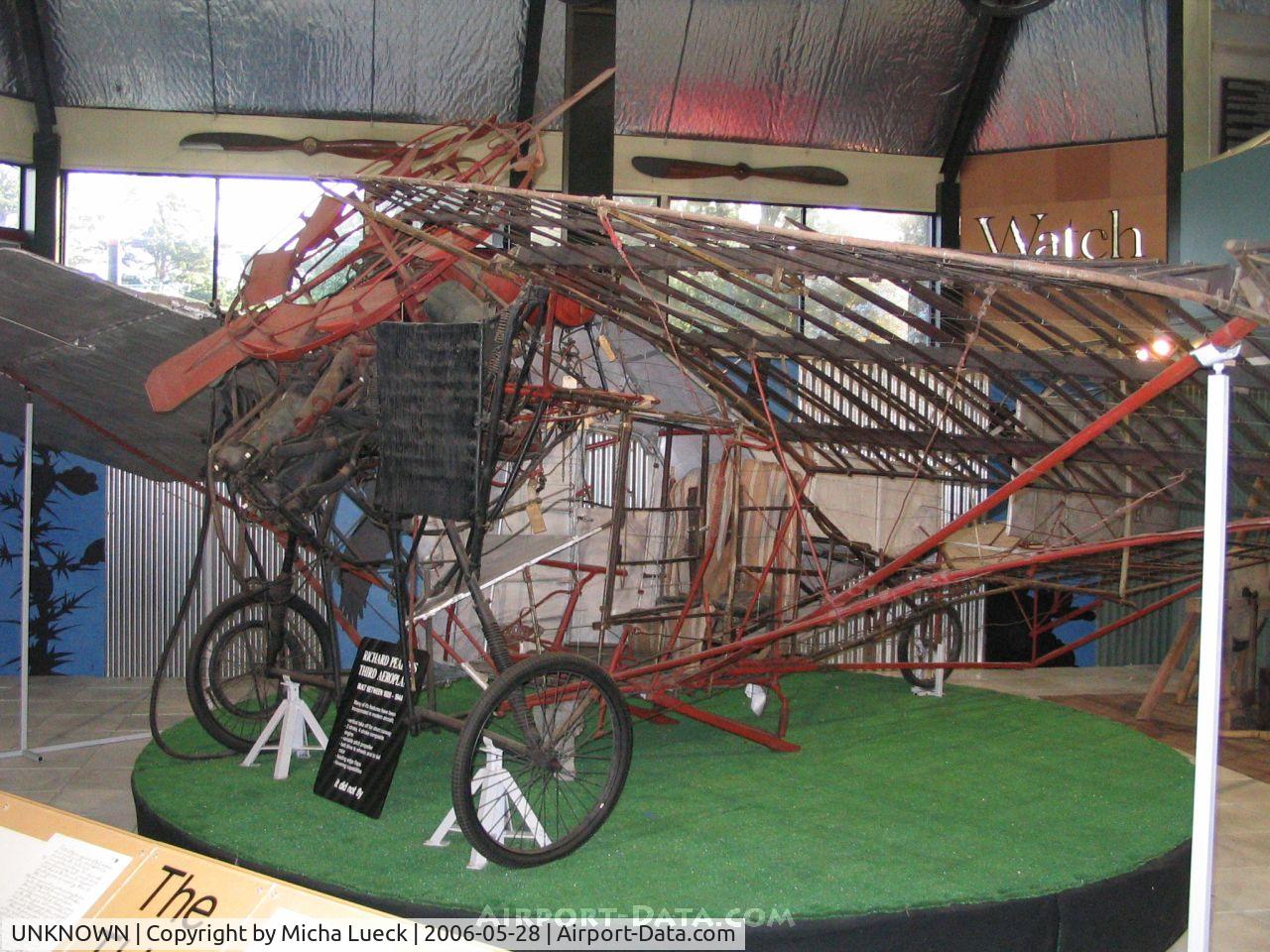 UNKNOWN, Miscellaneous Various C/N unknown, Richard Pearse's third aeroplane, built between 1928 and 1944. It actually never flew, although it had many features that are now incoporated in modern aircraft. Preserved at the Museum of Transport and Technology (MOTAT) in Auckland, New Zealand.