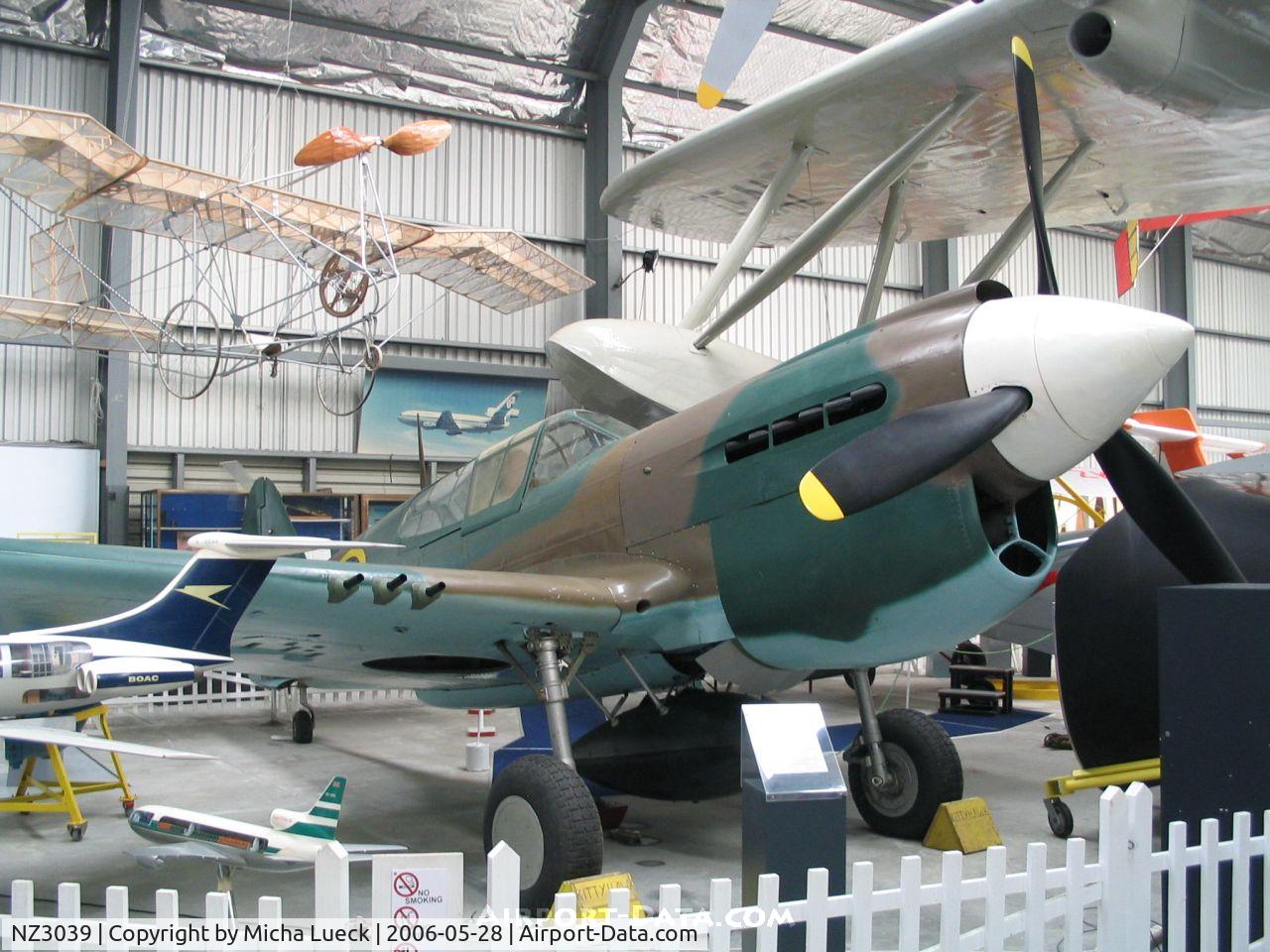 NZ3039, Curtiss P-40E Kittyhawk C/N Not found NZ3039, Curtiss P40-E Kittyhawk, preserved at the Museum of Transport and Technology (MOTAT) in Auckland, New Zealand.