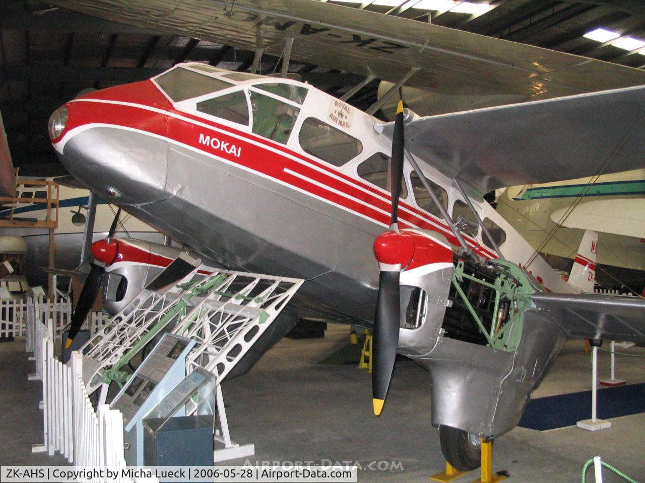ZK-AHS, De Havilland DH-89A Dragon Rapide C/N 6423, DeHavilland DH89 A Dragon Rapide, preserved at the Museum of Transport and Technology (MOTAT) in Auckland, New Zealand