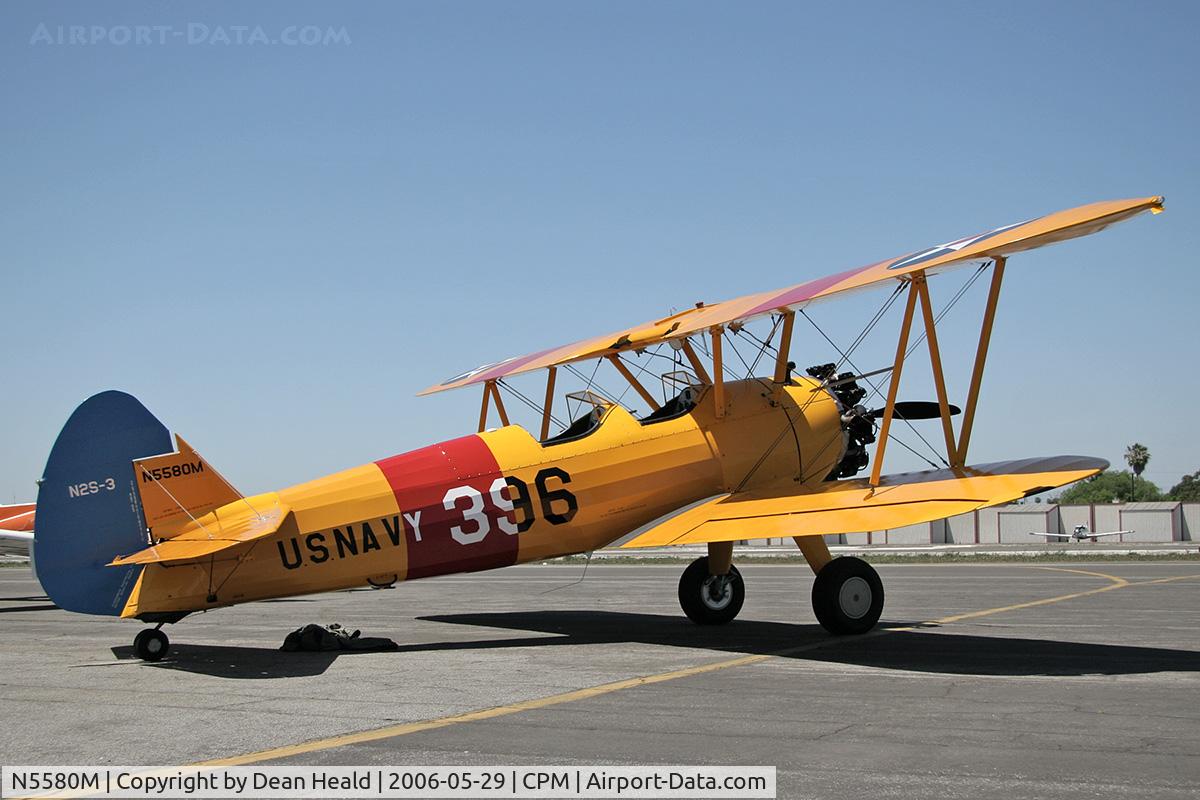 N5580M, 1943 Boeing B75N1 C/N 75-7755, Stearman trainer at Compton Airport. Many thanks to the owner for allowing me to photograph this airplane.