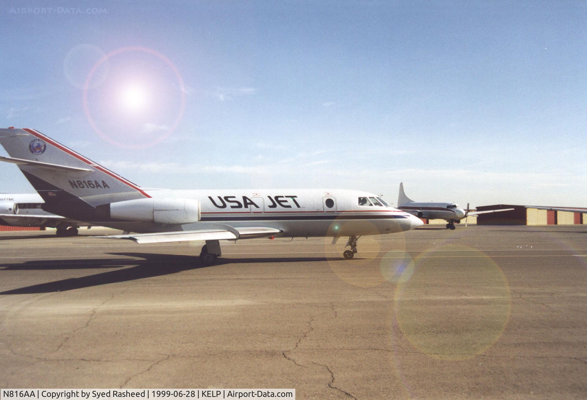 N816AA, 1973 Dassault Falcon (Mystere) 20E C/N 290, Falcon 20 taxing past Grecoair Hanger