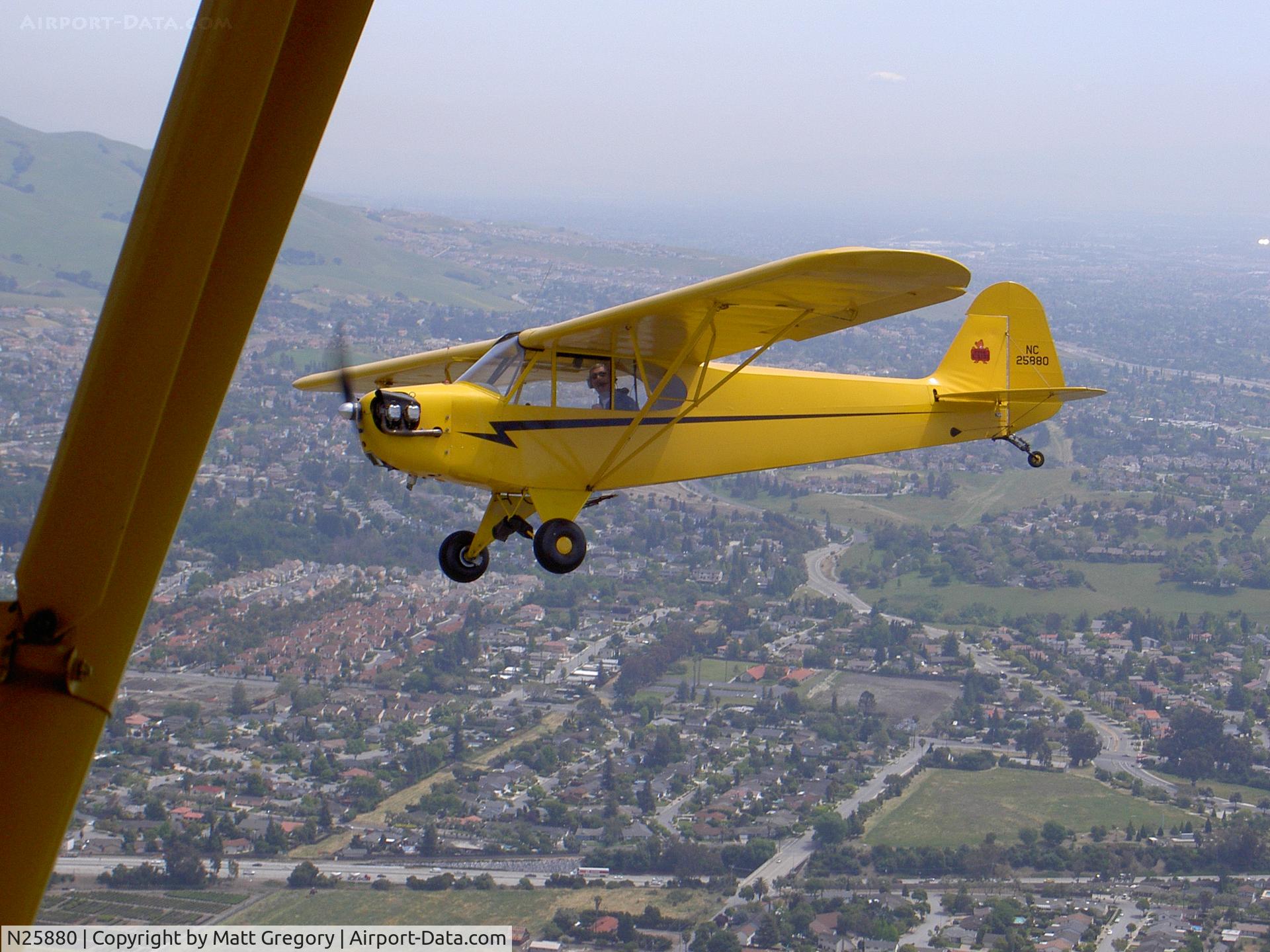 N25880, 1939 Piper J3L-65 Cub C/N 3833, Piper Cub over Fremont