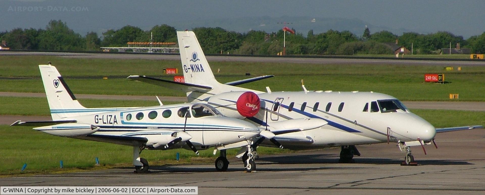 G-WINA, 2003 Cessna 560XL Citation Excel C/N 560-5343, parked with engine covers on.