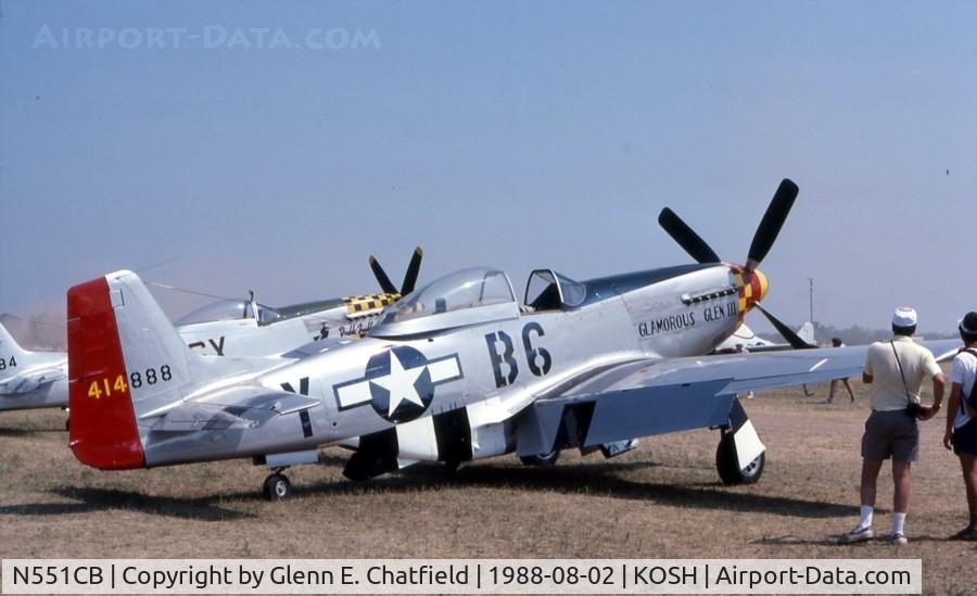 N551CB, 1945 North American P-51D Mustang C/N 124-48134, At the EAA Fly In.  Destroyed 9/6/01 after pilot and passenger bailed out