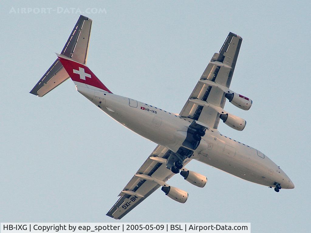 HB-IXG, 1993 British Aerospace Avro 146-RJ85 C/N E.2231, on shortfinal for runway 34