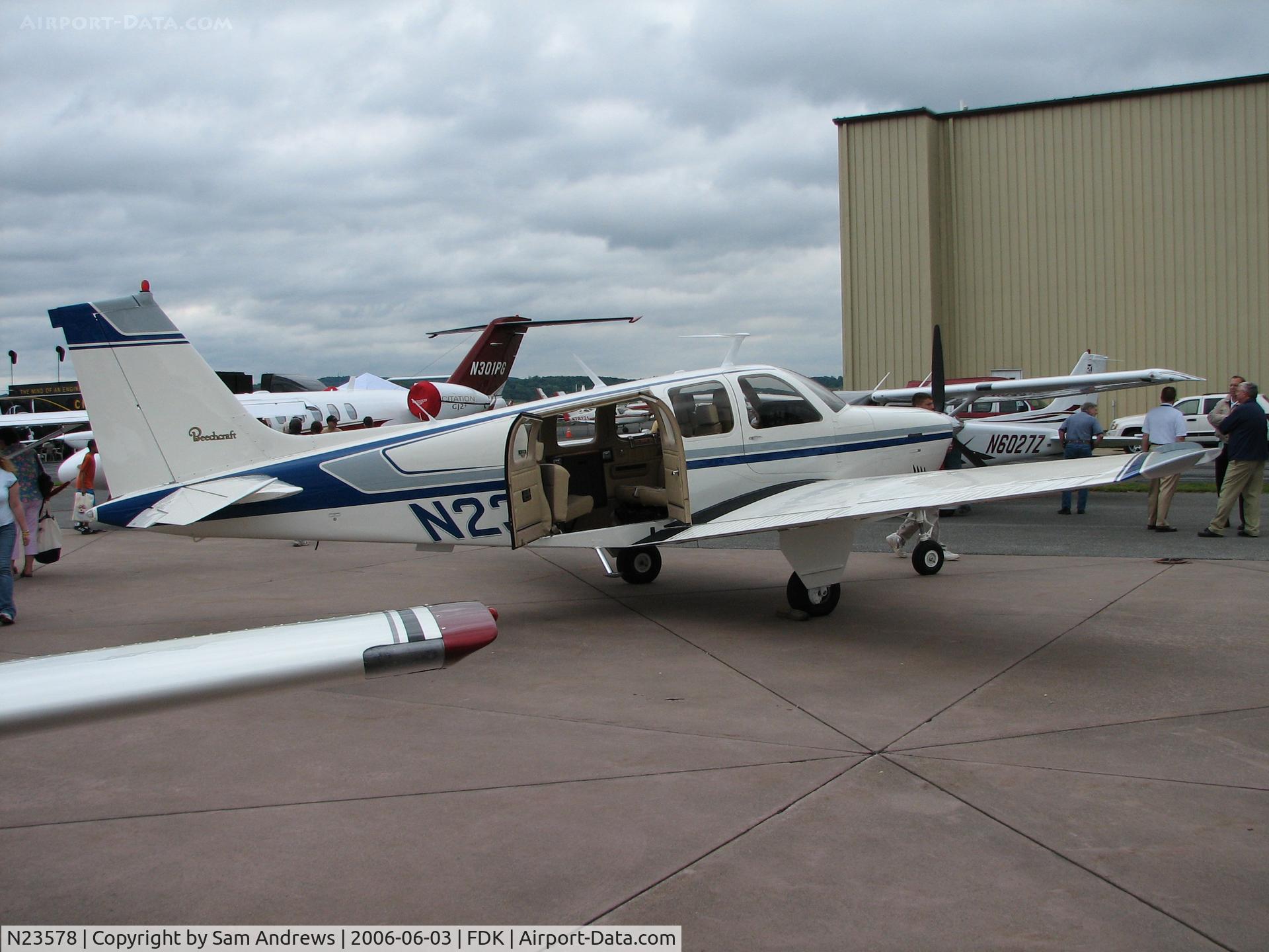 N23578, 1977 Beech A36 Bonanza 36 C/N E-1185, Nice A36.  Had to wait a long time to get this pic.  People were everywhere around her.