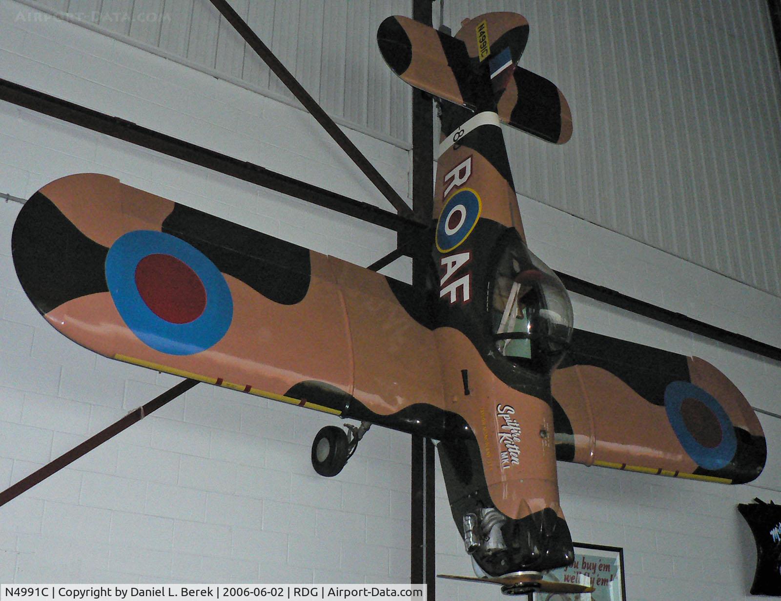 N4991C, Taylor JT-1 Monoplane C/N JT1/89, This little fellow, hanging around (literally!) at the Mid Atlantic Air Museum, is dressed up as an RAF Spitfire.