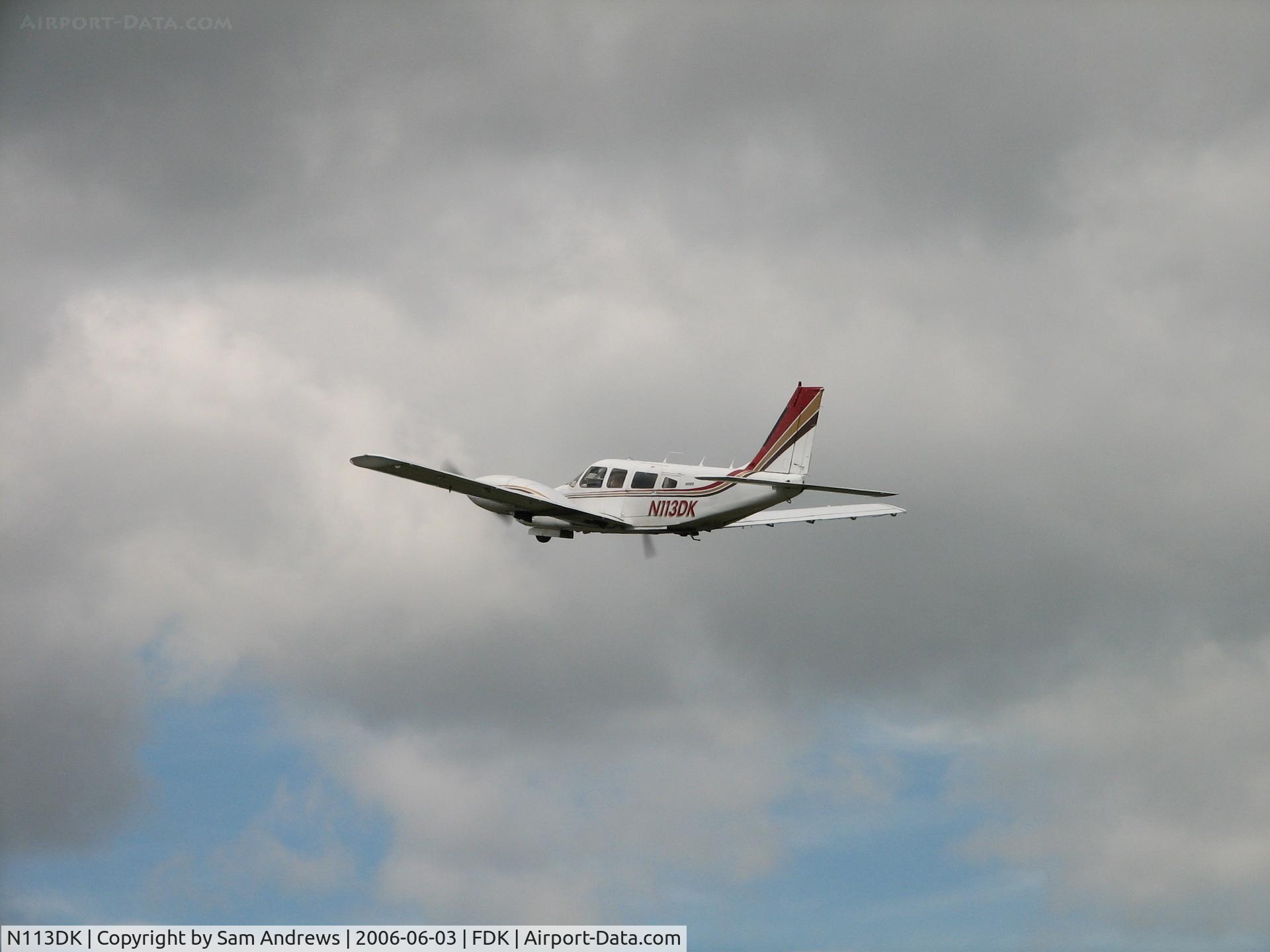N113DK, 1978 Piper PA-34-200T C/N 34-7870151, Wheels up!  All but one.  On their way to RIC IFR} FDK V93 PXT V213 TAPPA RIC} around the DC FRZ to the east.
