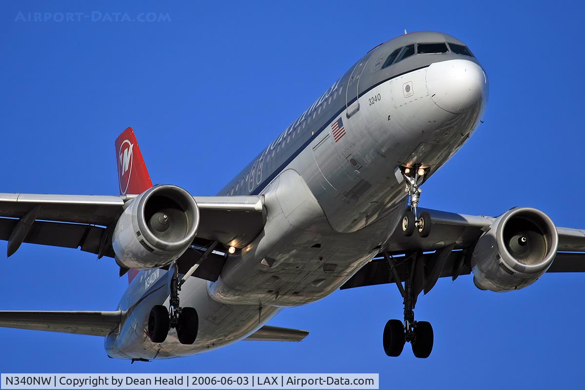 N340NW, 1992 Airbus A320-212 C/N 372, Northwest Airlines N340NW (FLT NWA781) from Minneapolis St Paul Int'l (KMSP) on final approach to RWY 25L.