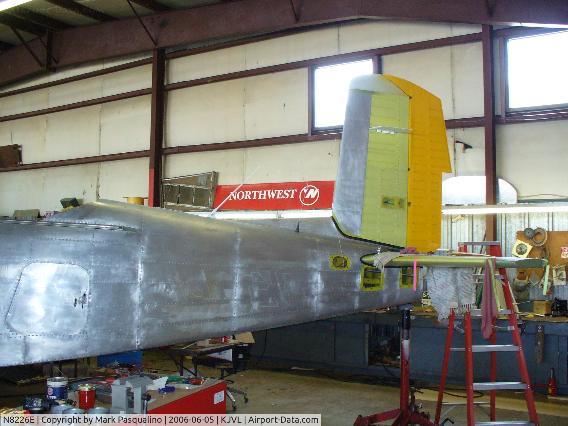 N8226E, 1957 Beech D-45 Mentor C/N BG-379, Beech T-34B Rudder installed. Has not flown in last 25 years.