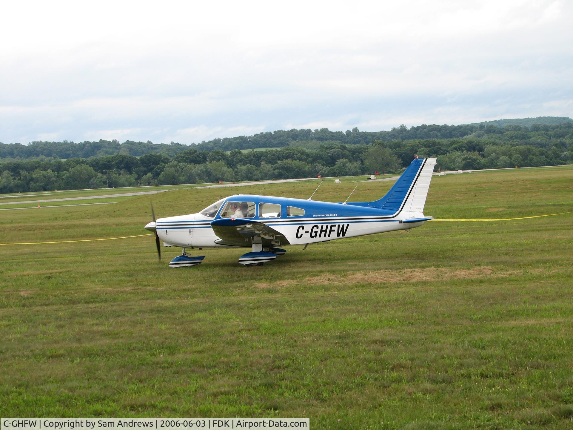 C-GHFW, 1974 Piper PA-28-151 C/N 287415517, Just arrived from Brampton Airport [CNC3] Ontario.  Of course they had to stop in Buffalo to clear customs.  Glad to have them down for the 2006 AOPA Fly-in.
