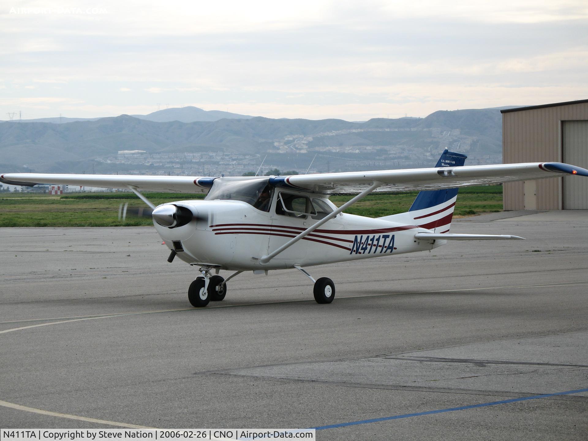 N411TA, 1968 Cessna R172E C/N R172-0196, 1968 Cessna 172RE (marked as T-41A) taxying @ Chino Municipal Airport, CA