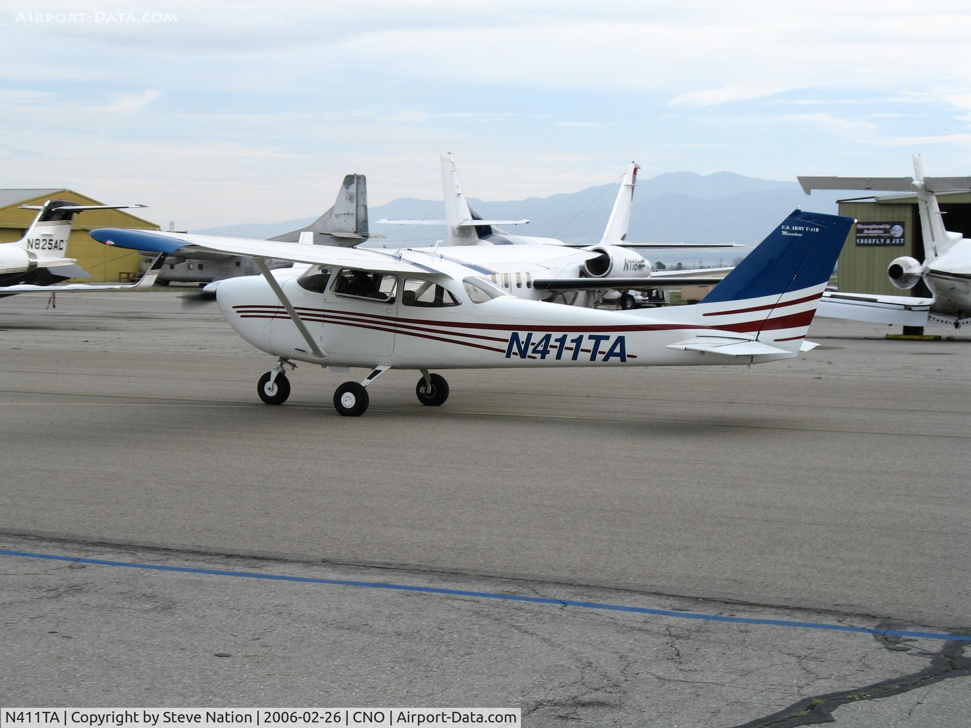 N411TA, 1968 Cessna R172E C/N R172-0196, 1968 Cessna 172RE (marked as T-41A) taxying @ Chino Municipal Airport, CA