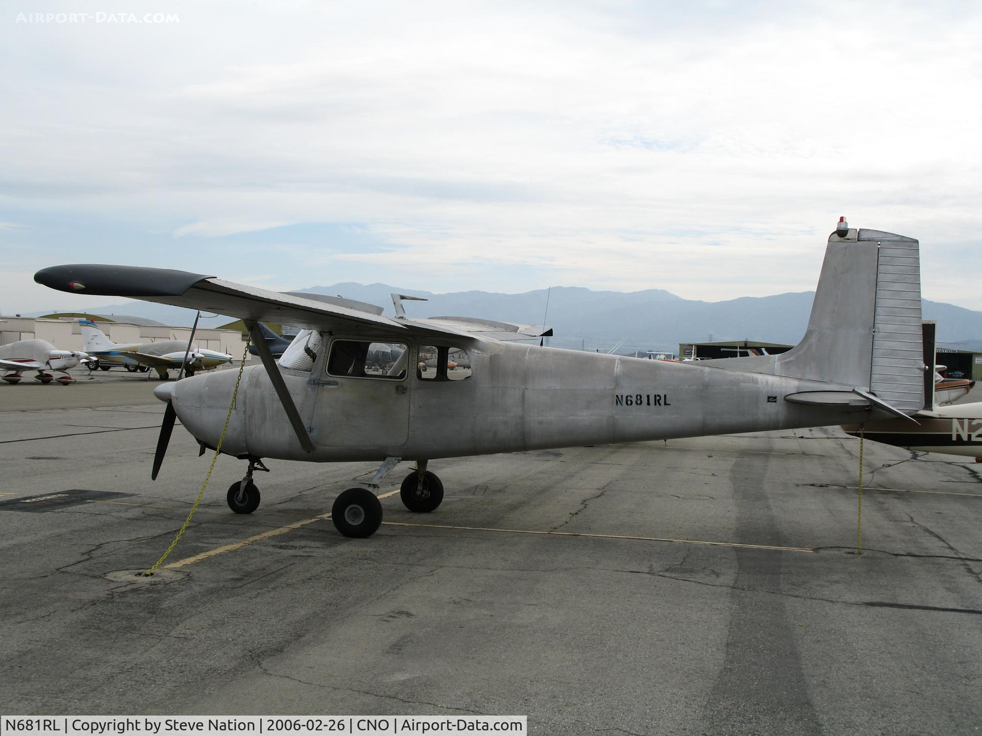 N681RL, 1956 Cessna 172 C/N 28633, all silver 1956 straight tail Cessna 172 (port side) @ Chino Municipal Airport, CA