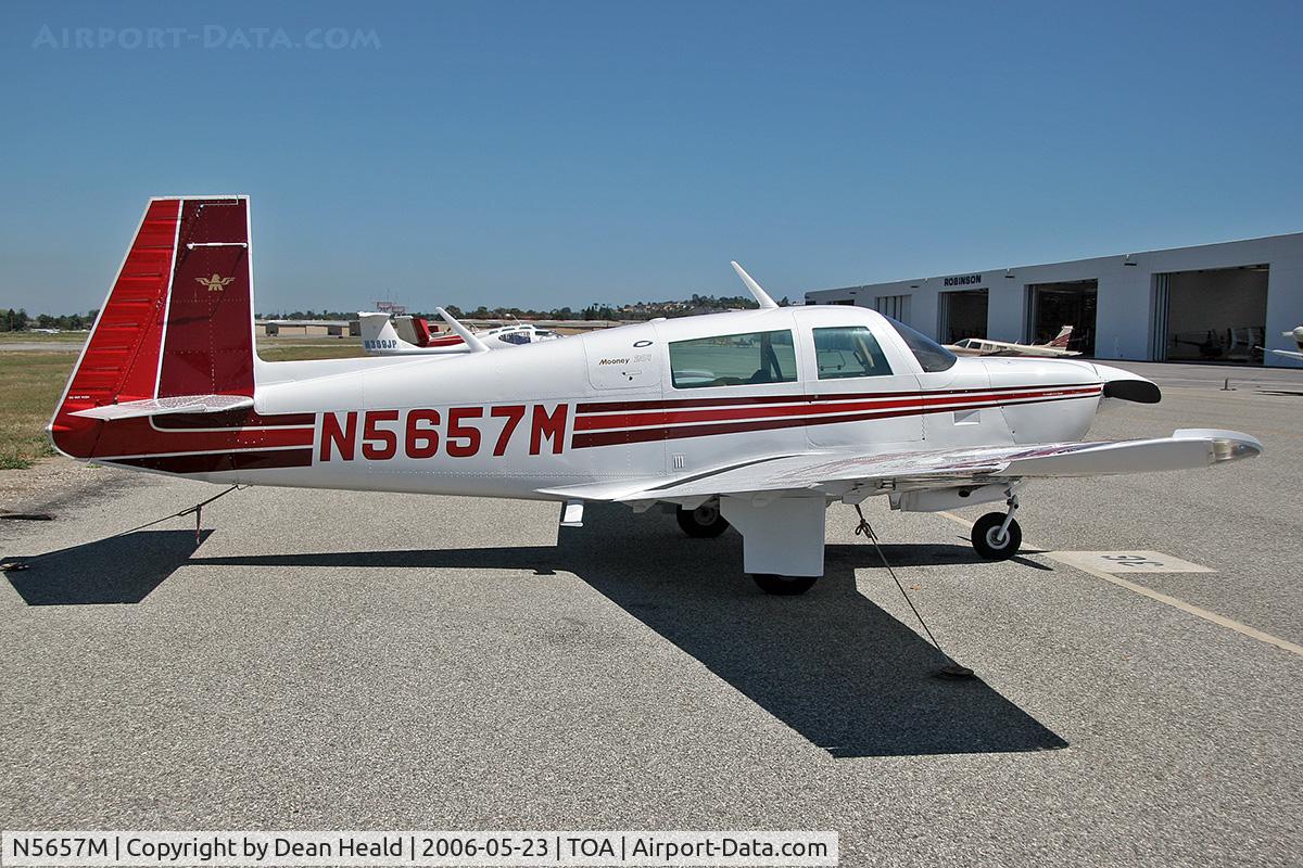 N5657M, 1983 Mooney M20J 201 C/N 24-1390, 1983 Mooney M20J (201) N5657M on the ramp at Torrance Municipal Airport (KTOA), CA.