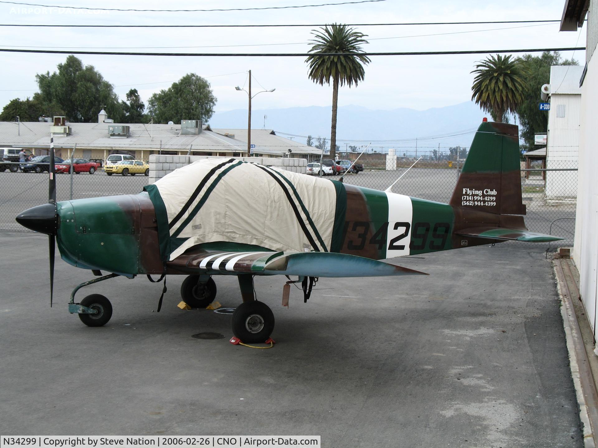 N34299, 1971 American Aviation AA-1A Trainer C/N AA1A-0270, 1971 American Aviation AA-1A with Flying Club titles and painted as military @ Chino Municipal Airport, CA