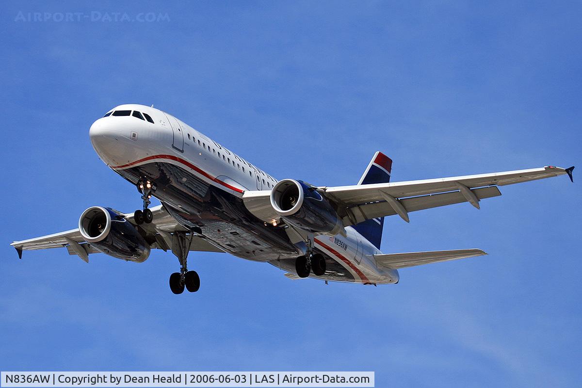 N836AW, 2005 Airbus A319-132 C/N 2570, US Airways (America West) N836AW (FLT AWE139) from Dallas Fort Worth Int'l (KDFW) on final approach to RWY 25L.