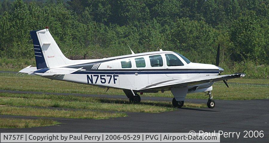 N757F, 1997 Raytheon Aircraft Company A36 Bonanza C/N E-3121, Fresh from her hangar, not even on the taxiway yet
