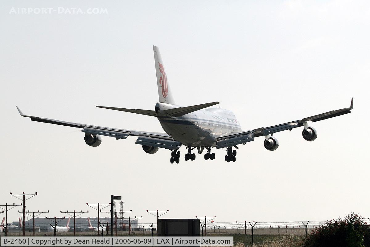 B-2460, Boeing 747-4J6 (M) C/N 24348, Air China B-2460 (FLT CCA983) from Beijing Capital (ZBAA) seconds from touchdown on RWY 24R.
