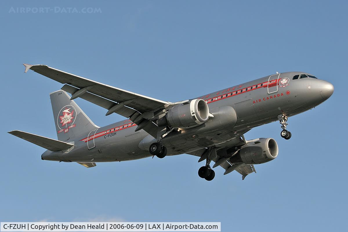 C-FZUH, 1997 Airbus A319-114 C/N 711, Air Canada C-FZUH (FLT ACA556) from Vancouver Int'l (CYVR) on final approach to RWY 24R.  This is the 60th Anniversary celebratory plane - 1937-1997 - in Trans-Canada Air Lines colors.