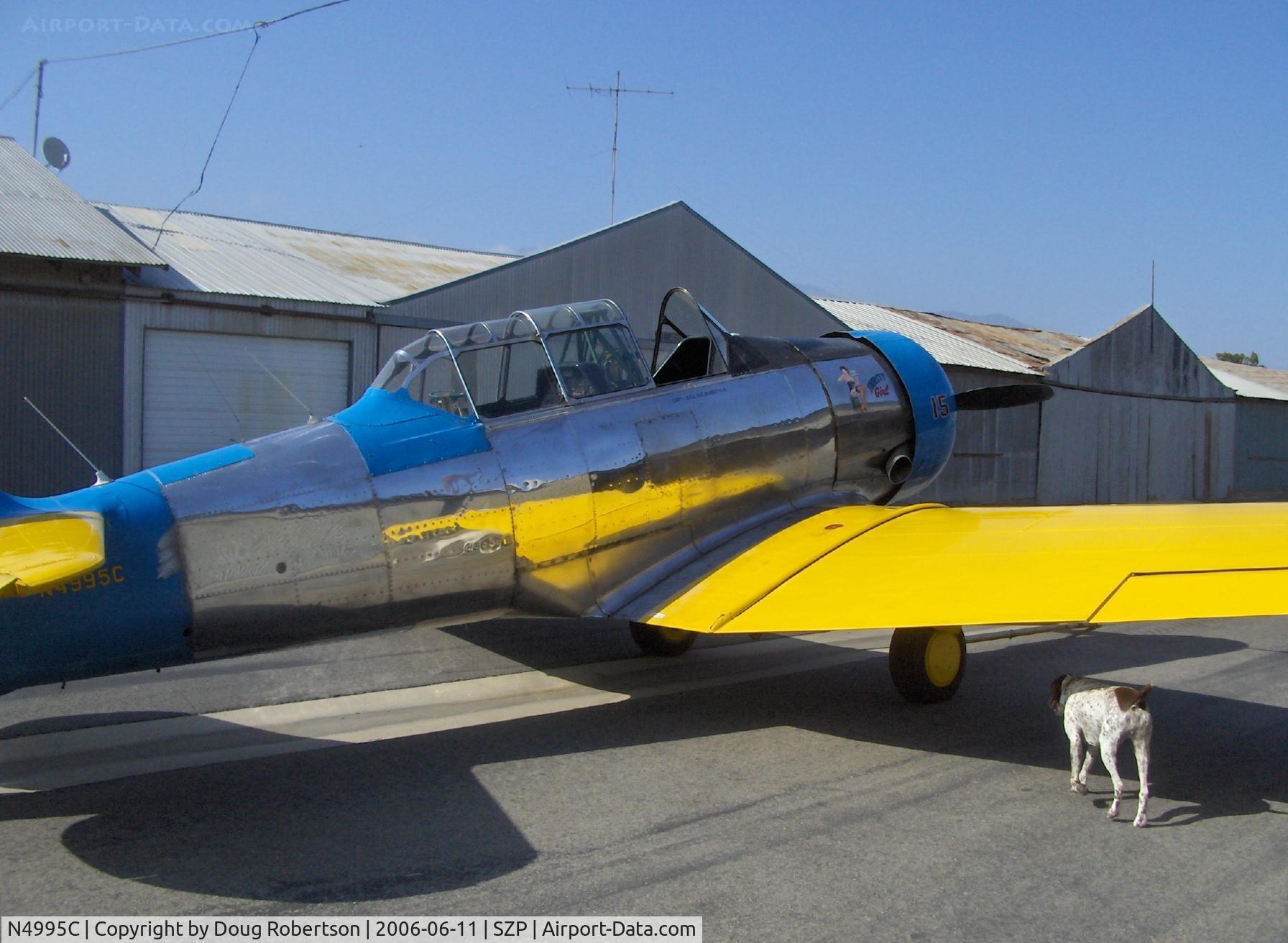 N4995C, 1949 North American T-6G Texan C/N 168-481, North American T-6G TEXAN 'Thirsty Girl' with her hangar hound