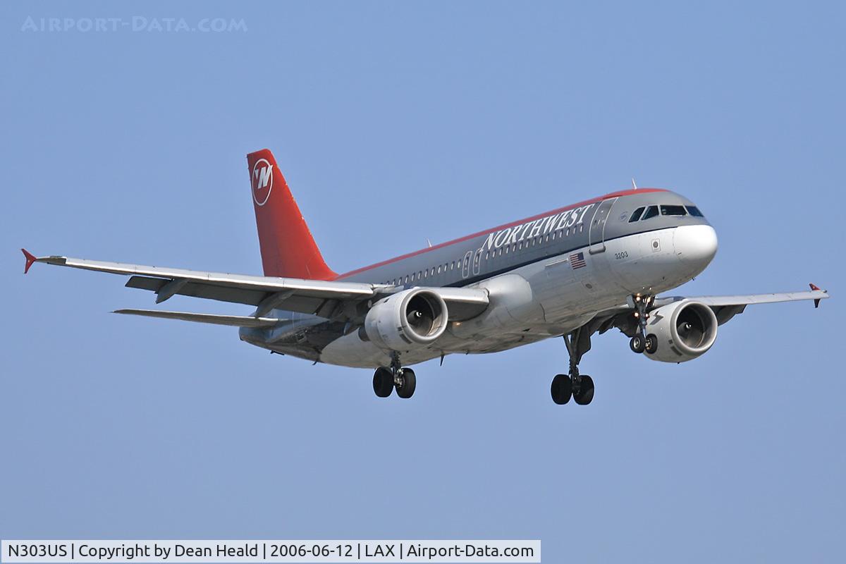 N303US, 1989 Airbus A320-211 C/N 034, Northwest Airlines N303US (FLT NWA337) from Detroit Metro Wayne County (KDTW) on short-final to RWY 24R.
