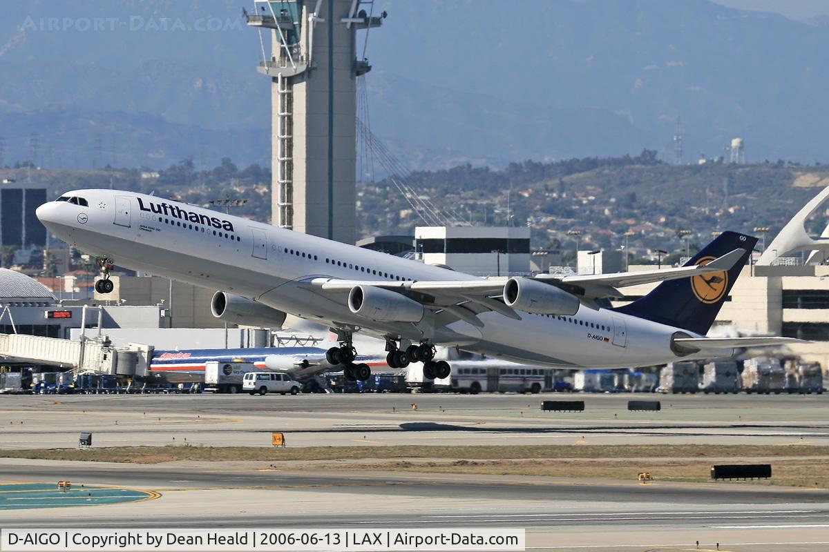 D-AIGO, 1998 Airbus A340-313X C/N 233, Lufthansa D-AIGO (FLT DLH453) departing RWY 25R enroute to Munchen (EDDM).