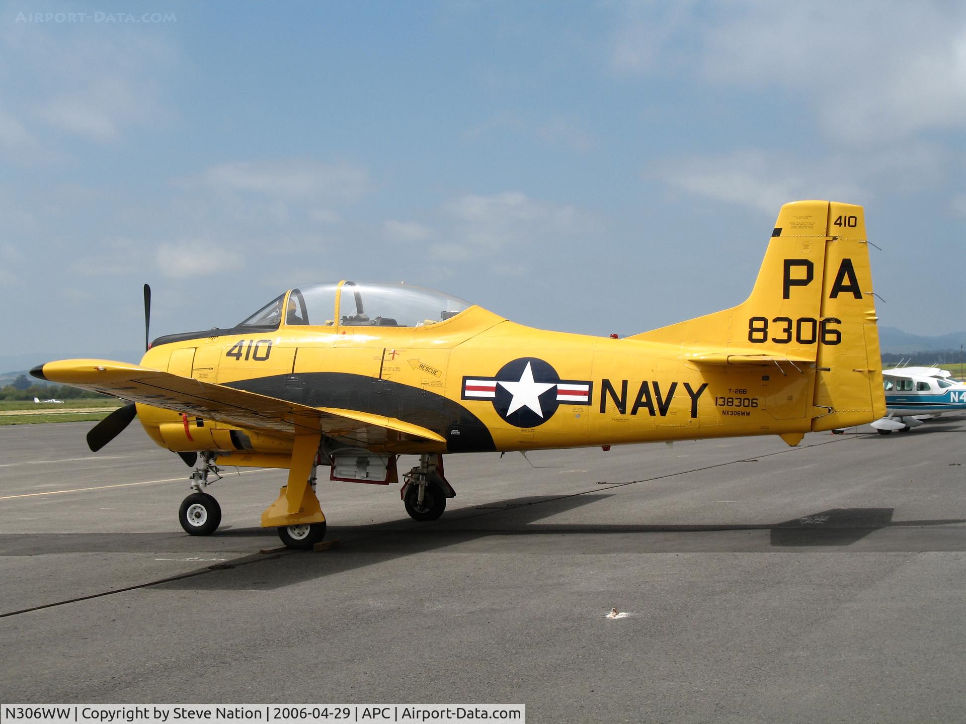 N306WW, 1955 North American T-28B Trojan C/N 200-377, North American T-28B BuAer 138306 registered NX306WW and painted in yellow as US Navy PA/410 @ Napa County Airport, CA