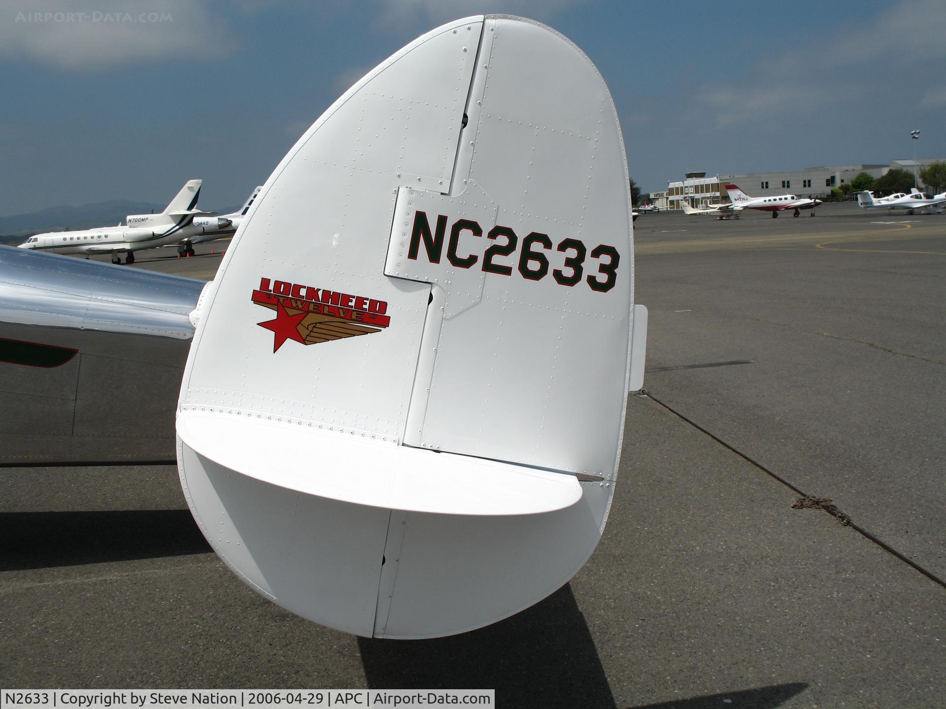N2633, 1940 Lockheed 12A Electra Junior C/N 1281, Lockheed Twelve tail logo on NC2633 @ Napa County Airport, CA