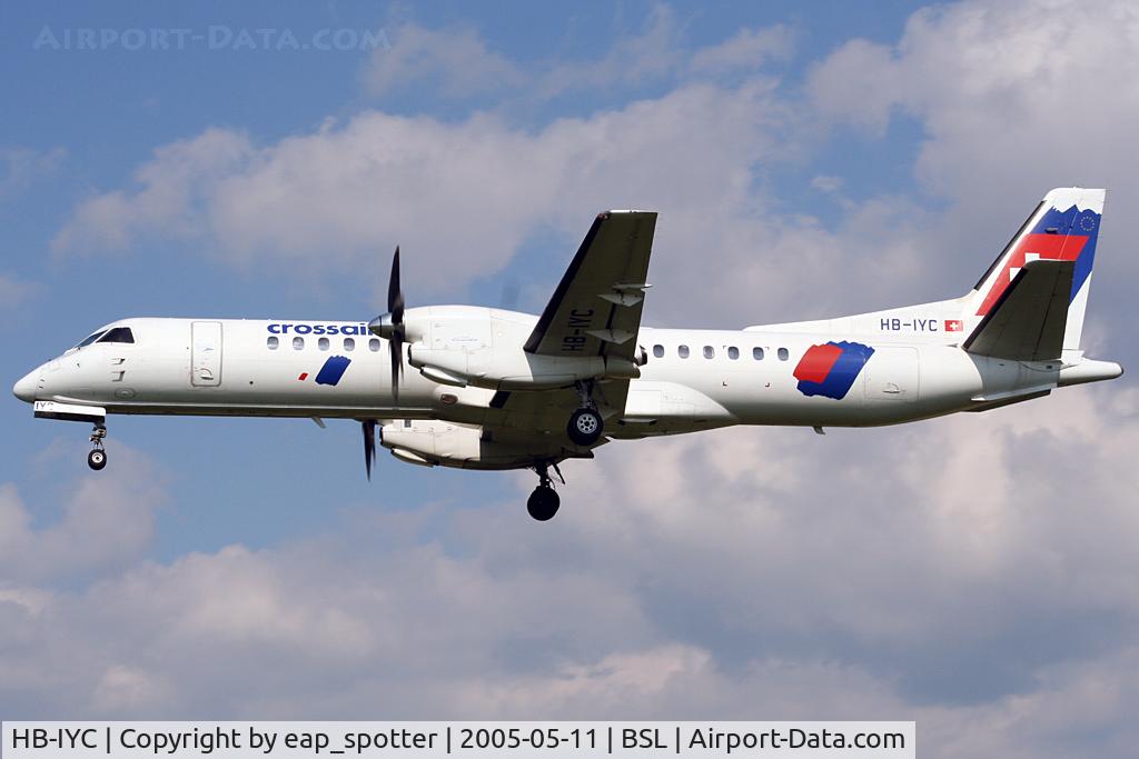 HB-IYC, 1998 Saab 2000 C/N 2000-058, Landing on runway 34 short final