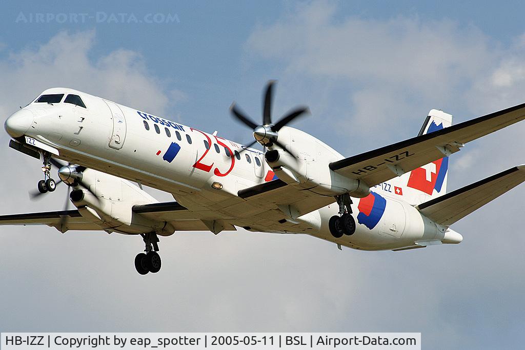 HB-IZZ, 1997 Saab 2000 C/N 2000-048, on short final for runway 34