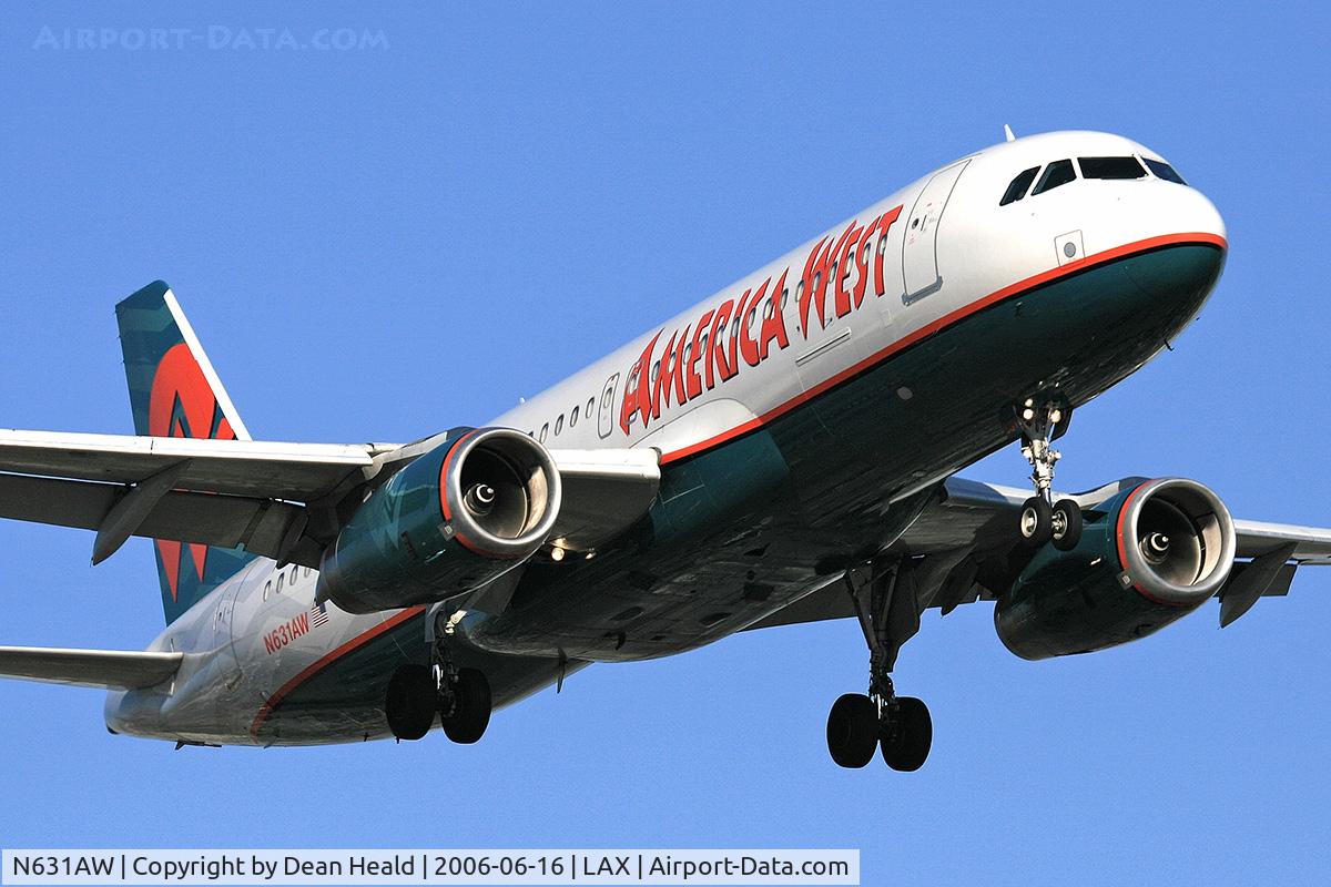 N631AW, 1990 Airbus A320-231 C/N 77, America West N631AW (FLT AWE708) from Phoenix Sky Harbor Int'l (KPHX) on final approach to RWY 24R.