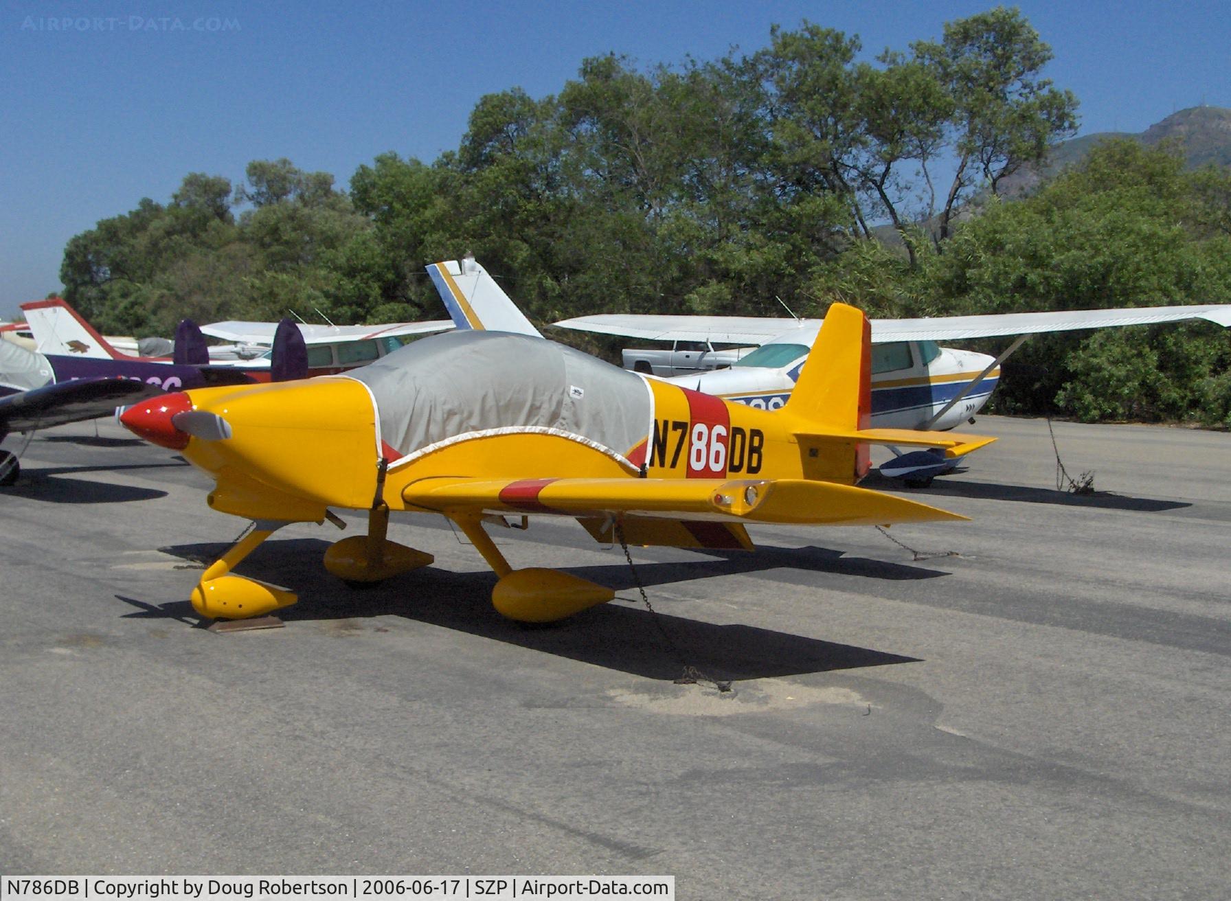 N786DB, 2006 Vans RV-6A C/N 24931, 2006 Parks VAN'S RV-6A, Superior XP O-360-A3 A2 180 Hp, sliding canopy with tilt-up feature to store two folding bikes, First Flight 26 March 2006, attending Bucker National Fly-In at SZP