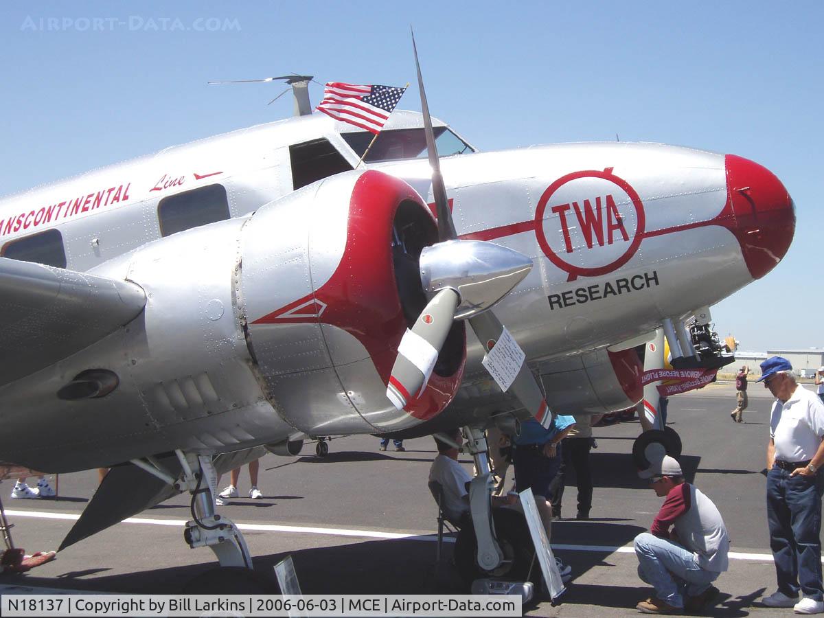 N18137, 1937 Lockheed 12A Electra Junior C/N 1229, At the annual antique fly-in at Merced