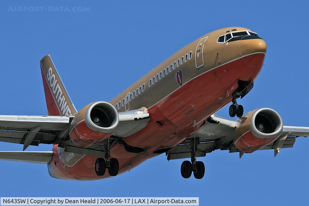 N643SW, 1997 Boeing 737-3H4 C/N 27716, Southwest Airlines N643SW (FLT SWA1581) from Norman Y Mineta San Jose Int'l (KSJC) on final approach to RWY 24R.