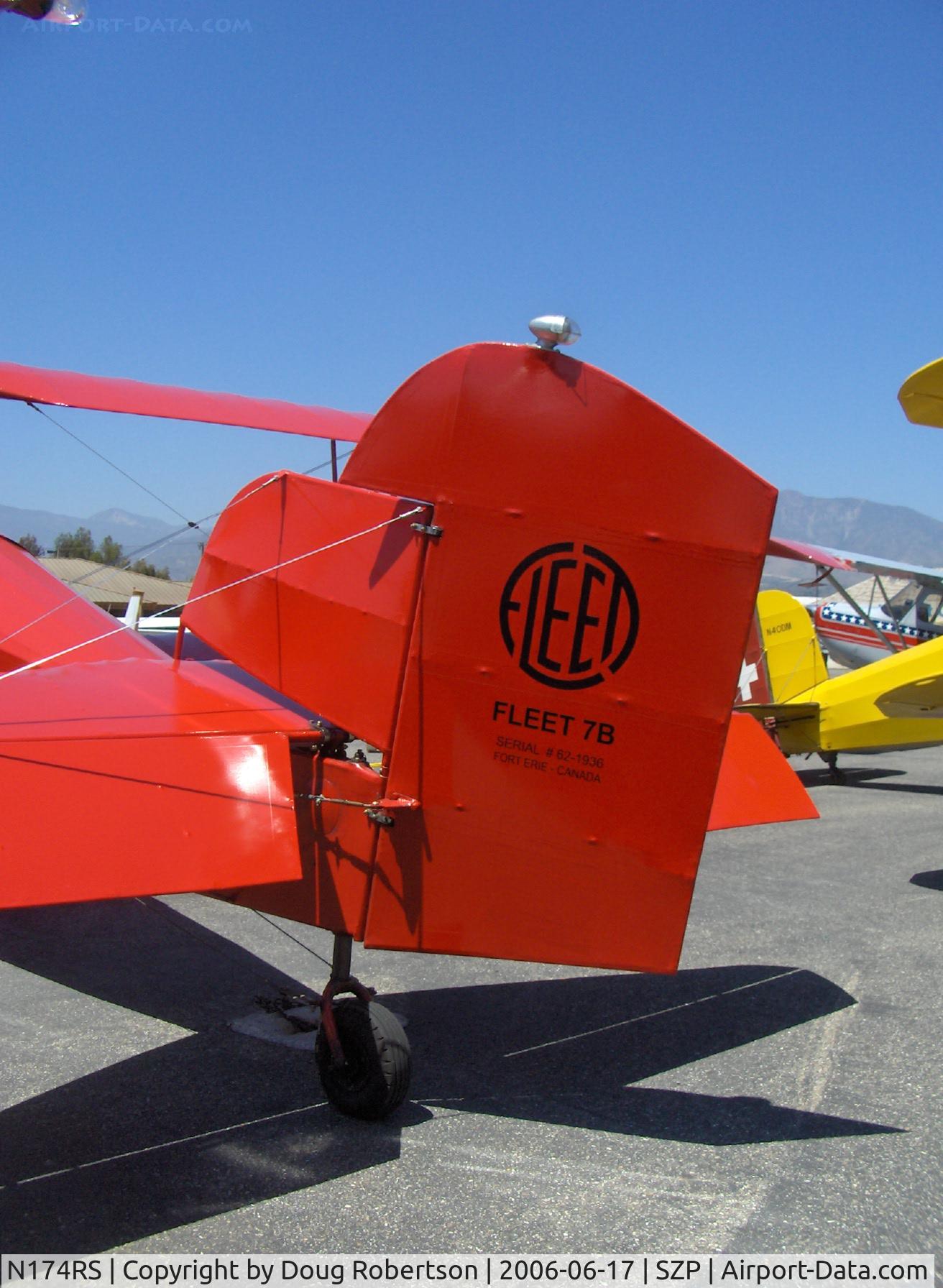 N174RS, 1936 Fleet 7B C/N 62, 1937 Fleet 7B, Kinner B5 radial 125 Hp, tail art, tail wheel