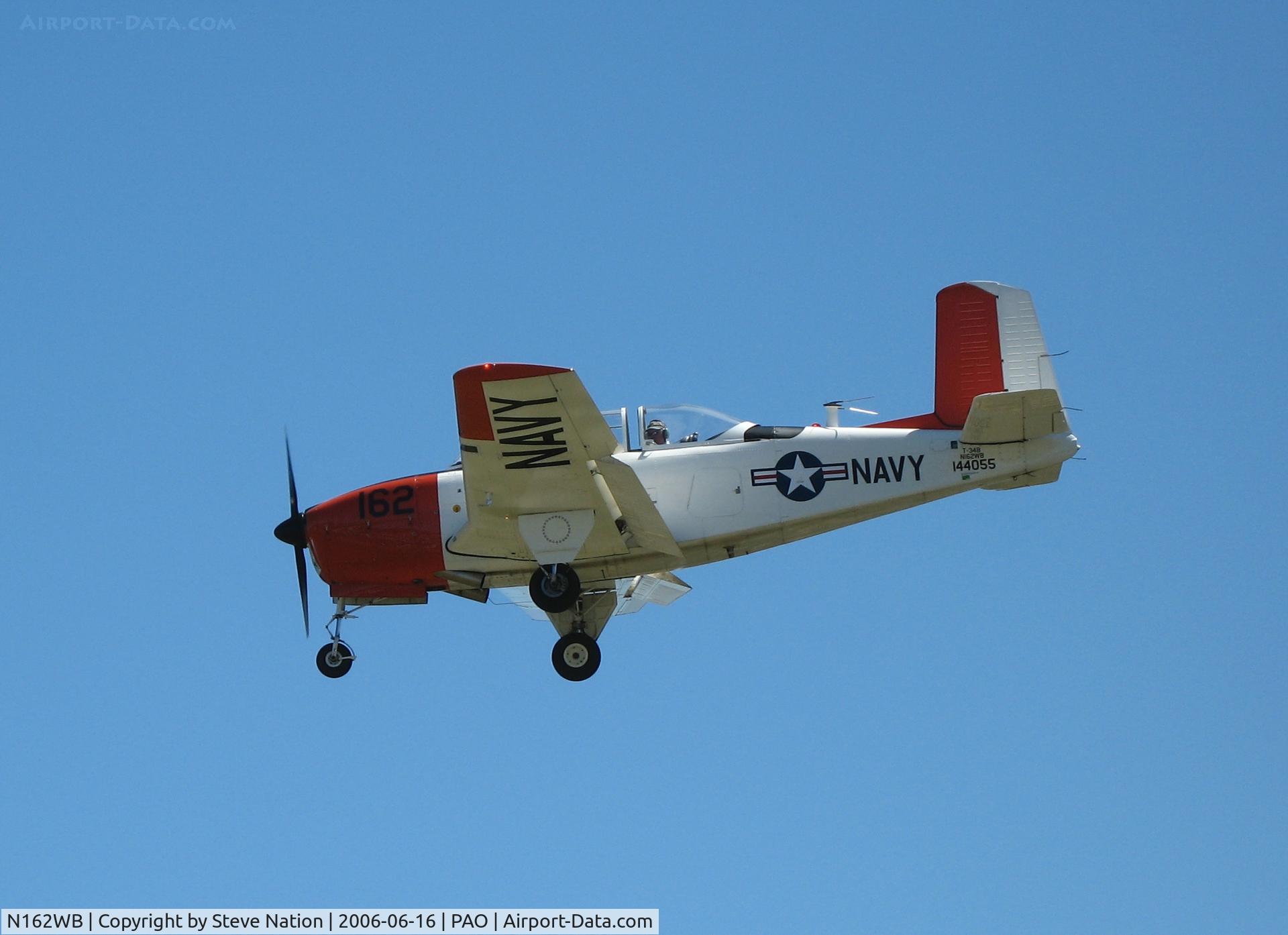 N162WB, 1957 Beech T-34B C/N BG-362JS, Beech T-34B BuAer 144055 Modex 162 Navy shooting 'touch and goes' @ Palo Alto Airport, CA