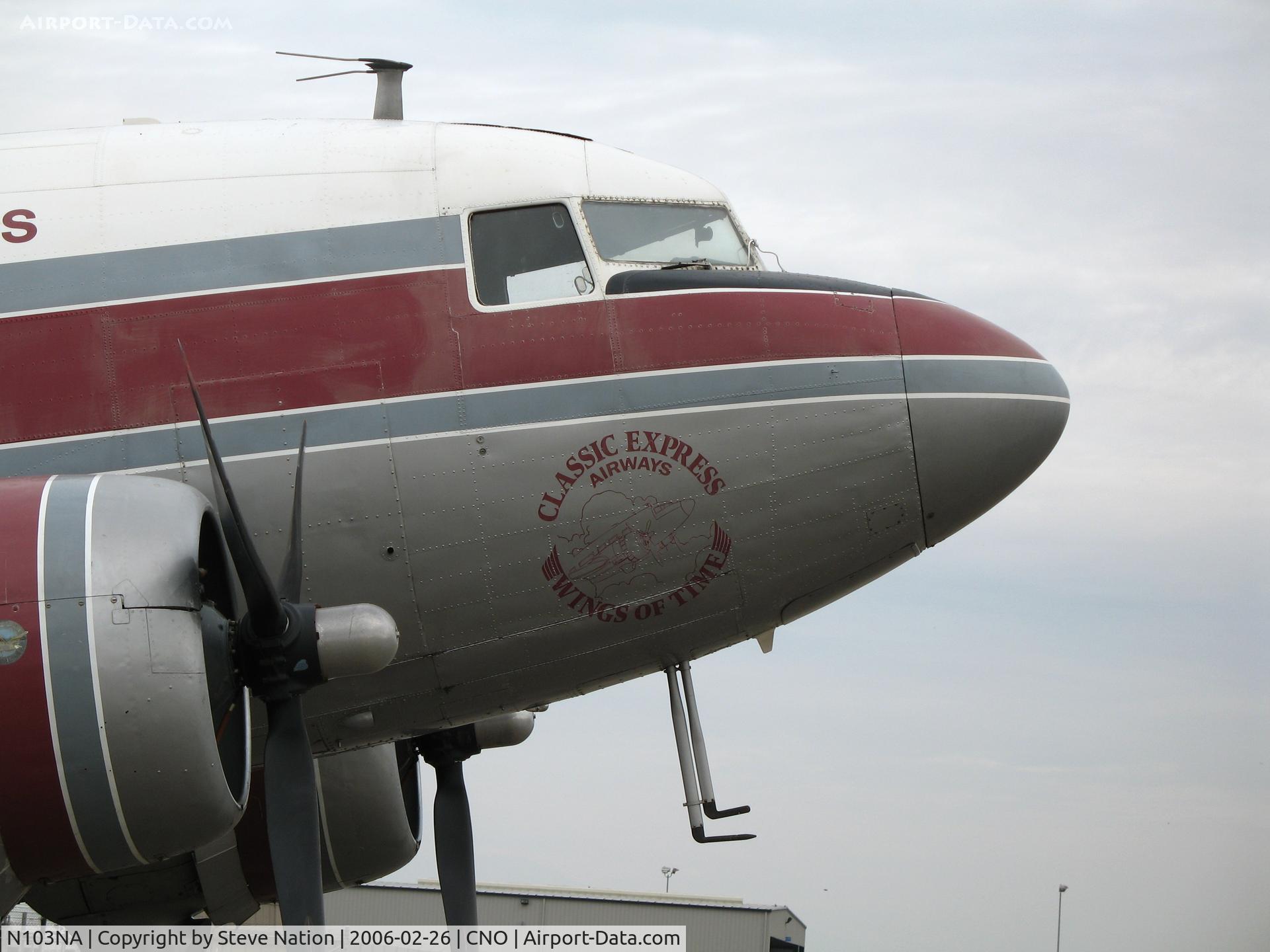 N103NA, 1945 Douglas DC-3C-S1C3G (C-47B) C/N 16821, Close-up of Classic Express Airways titles @ Chino Municipal Airport, CA
