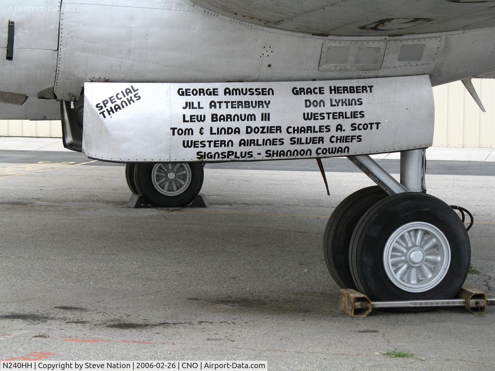 N240HH, 1948 Convair CV-240-1 C/N 47, Close-up of gear door on Air Museum's 1948 Convair 240 in Western Air Lines markings @ Chino Municipal Airport, CA