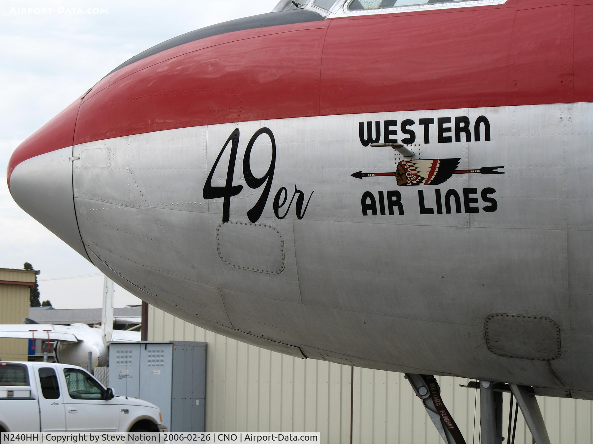 N240HH, 1948 Convair CV-240-1 C/N 47, Close-up of nose on Air Museum's 1948 Convair 240 in Western Air Lines markings @ Chino Municipal Airport, CA