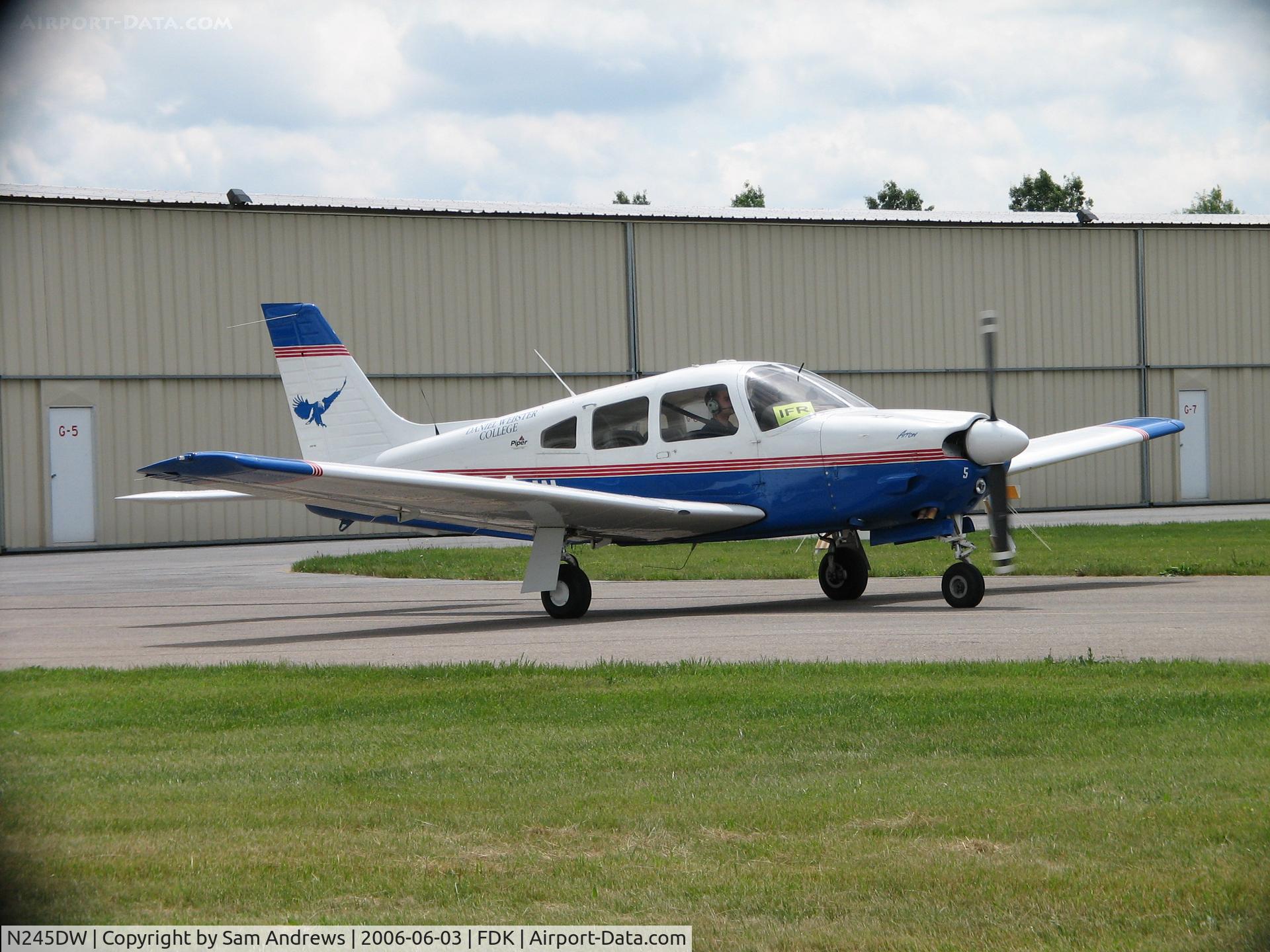 N245DW, 2003 Piper PA-28R-201 Cherokee Arrow III C/N 2844090, This sweet little arrow is on its way home to Daniel Webster College from the 2006 AOPA Fly-In.  120 Kts 7000 ft