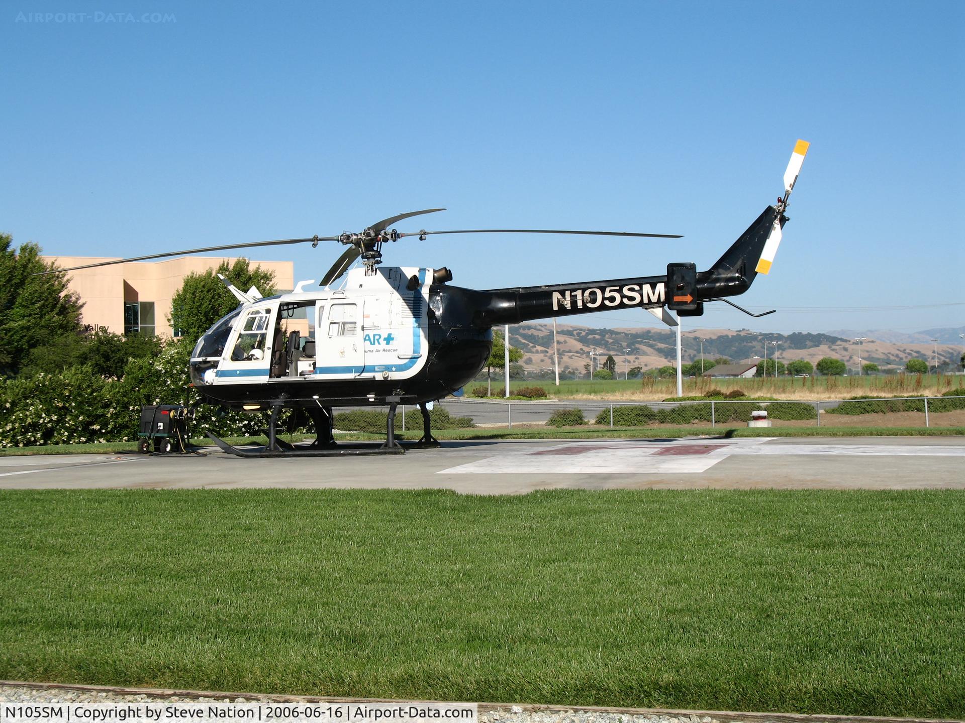 N105SM, 1981 MBB Bo-105S C/N S-549, CALSTARS 1981 MBB BO-105S rescue chopper @ Saint Louise/South Valley Hospital Heliport, Gilroy, CA