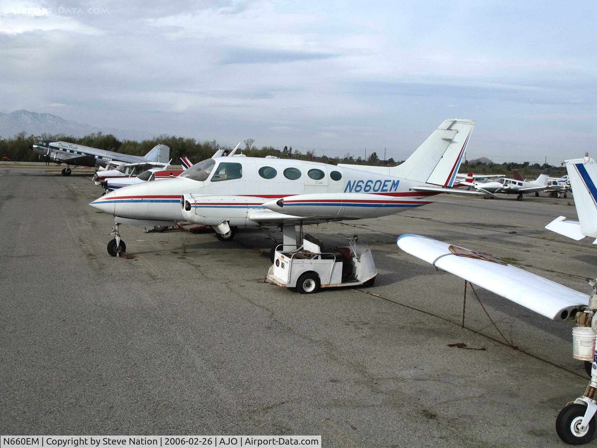 N660EM, 1966 Cessna 411, c/n 411-0142, 1966 Cessna 411 (no prop blades) @ Corona Municipal Airport, CA