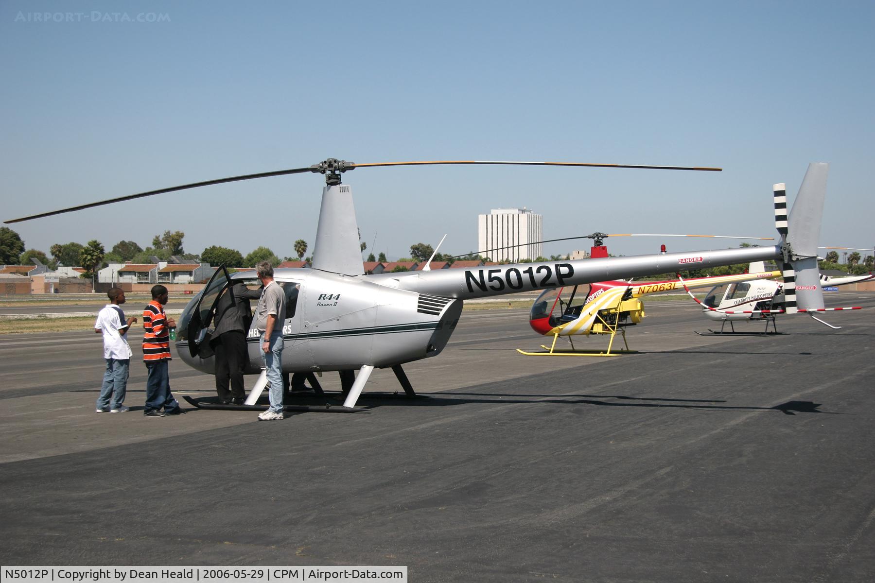 N5012P, 2005 Robinson R44 II C/N 10740, 2005 Robinson R44 Raven II N5012P at Compton Municipal Airport (CPM).  This is the helicopter that 14-year-old Jonathan Strickland would fly to Vancouver, Canada on 6/22/06 in his quest to be the youngest to solo a helicopter and airplane in the same day.