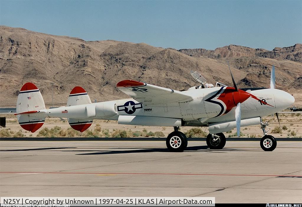 N25Y, 1944 Lockheed P-38L-5LO Lightning C/N AF44-53254, White Linghtin' during Nellis airshow