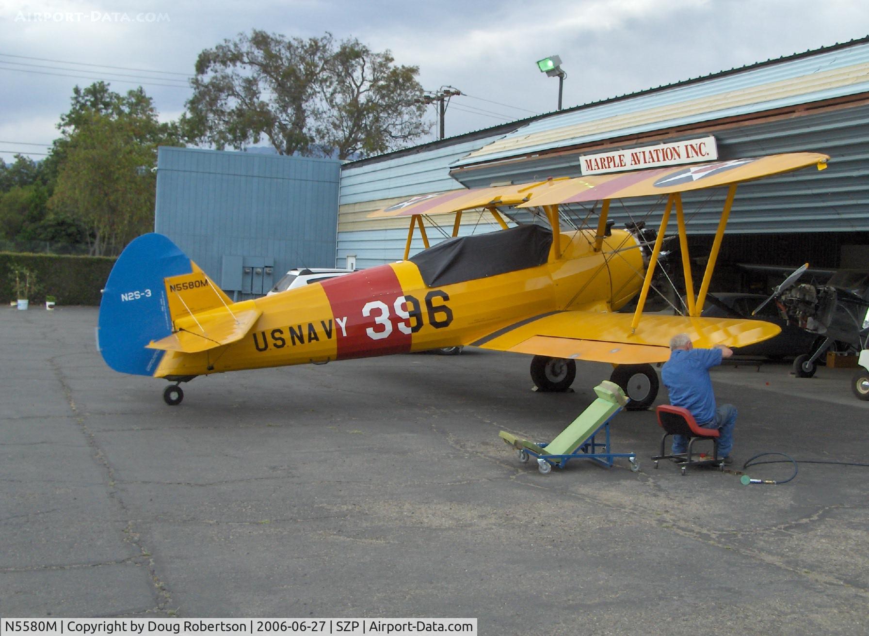 N5580M, 1943 Boeing B75N1 C/N 75-7755, 1943 Boeing Stearman B75N1 as N2S-3, Continental W670 radial, wing 'ding' repair